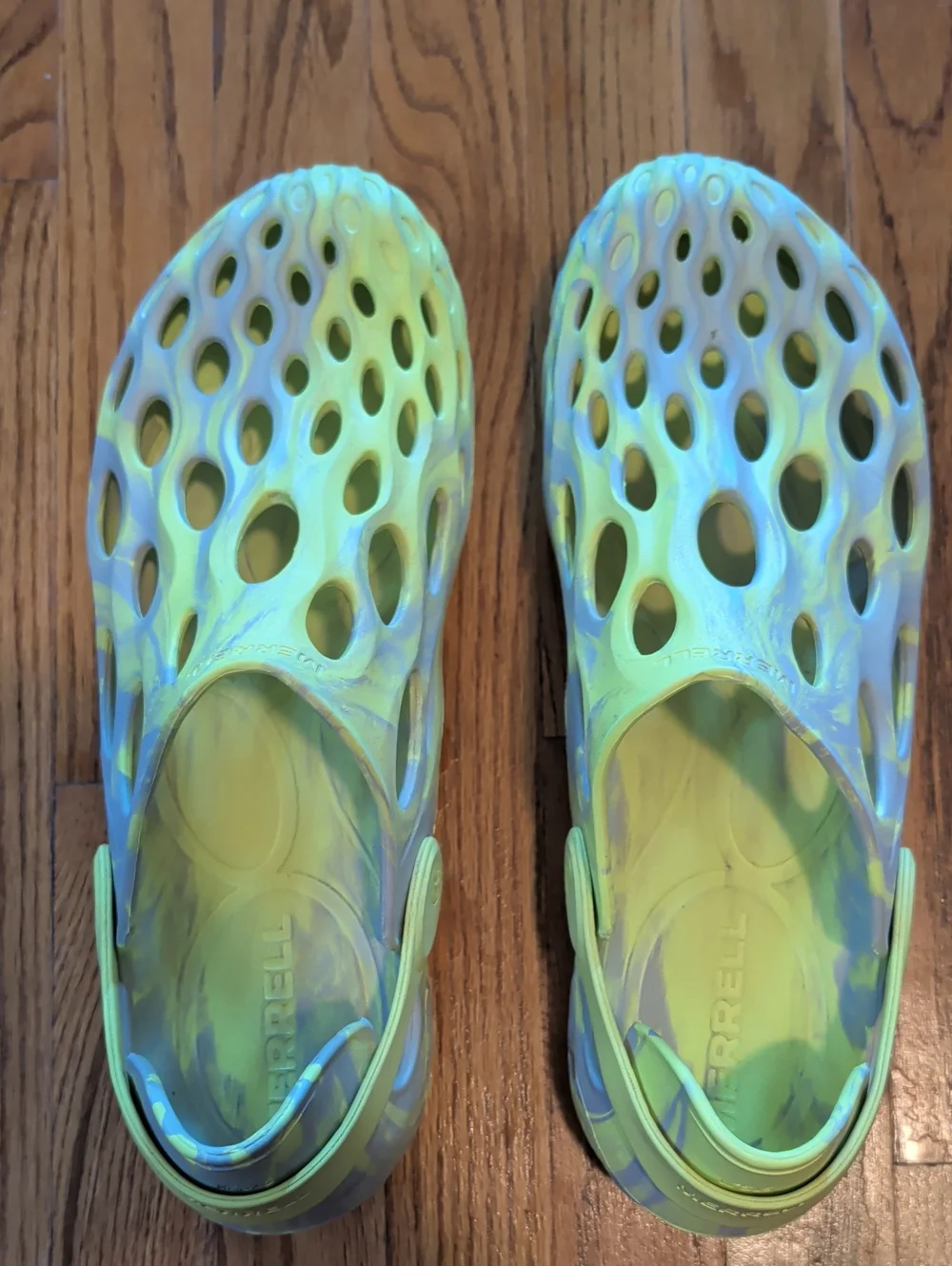 Merrell Men's Sz15, Green & Gray Tie-Dye Foam Clogs with Heel Strap